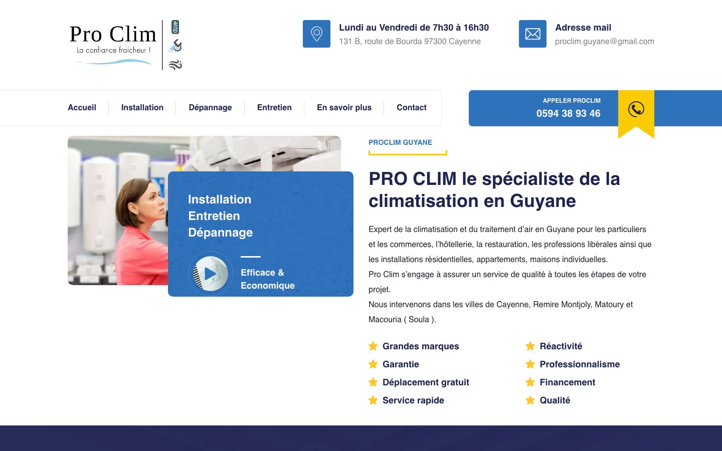 Capture du site Pro Clim Guyane