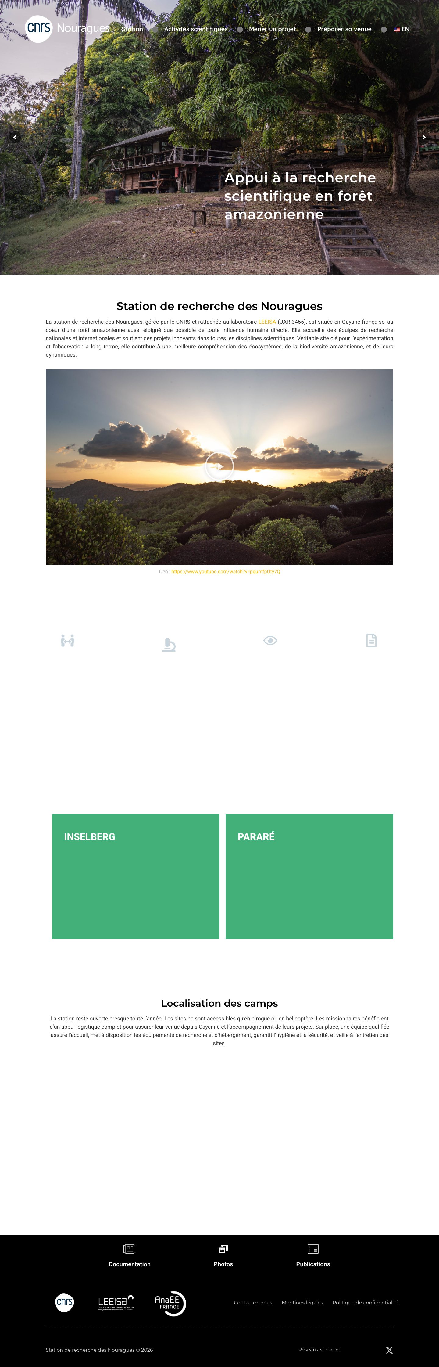Capture du site Station de recherche des Nouragues — CNRS